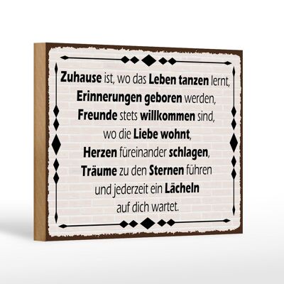 Holzschild Spruch 18x12 cm Zuhause ist wo Leben tanzen lernt Dekoration