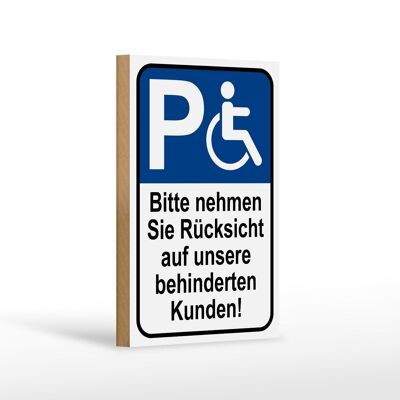 Letrero de madera parking 12x18 cm Consideración para clientes discapacitados