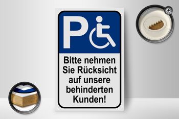 Panneau en bois parking 12x18 cm Attention aux clients handicapés 2