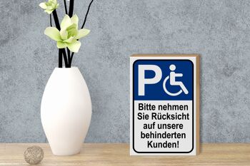 Panneau en bois parking 12x18 cm Attention aux clients handicapés 3