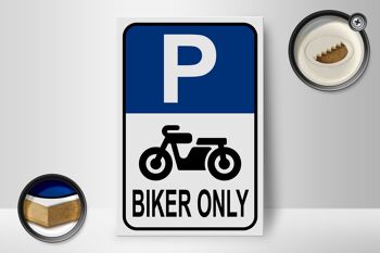 Panneau en bois parking 12x18 cm Décoration moto Biker only 2