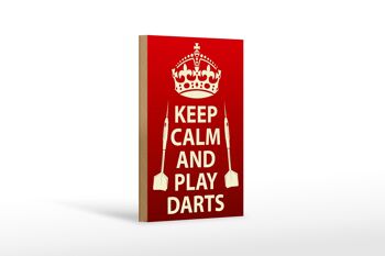 Panneau en bois disant 12x18 cm Décoration Keep Calm and play Darts 1