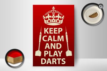 Panneau en bois disant 12x18 cm Décoration Keep Calm and play Darts 2