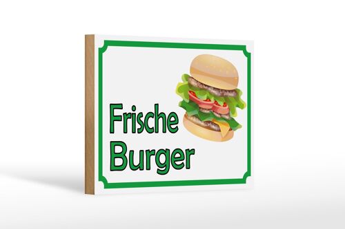 Holzschild Hinweis 18x12 cm frische Burger Restaurant Dekoration