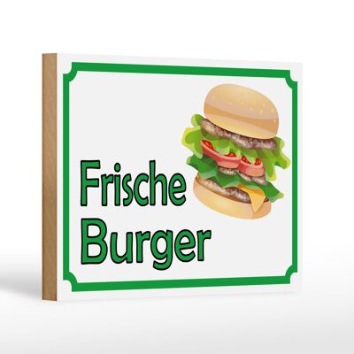 Holzschild Hinweis 18x12 cm frische Burger Restaurant Dekoration