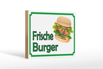 Panneau avis en bois 18x12 cm décoration restaurant burger frais 1