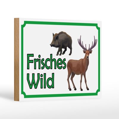Cartel de madera aviso 18x12 cm decoración carne de caza fresca