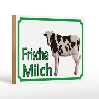 Cartel de madera aviso 18x12 cm venta leche fresca decoración vaca