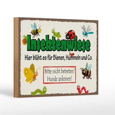 Wooden sign notice 18x12cm insect meadow bees bumblebees decoration