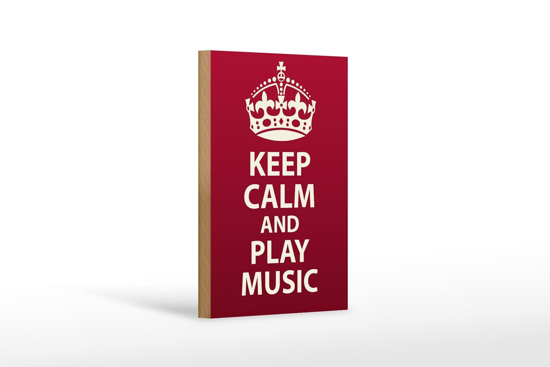 Cartello in legno con scritta "Keep Calm and play Music Crown" 12x18 cm