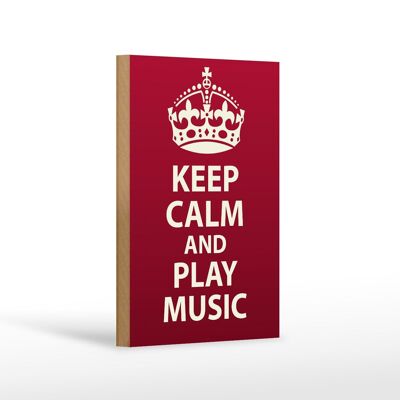 Cartel de madera con texto Keep Calm and play Music Crown 12x18 cm