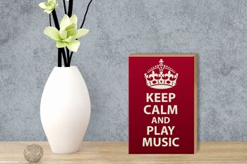 Panneau en bois disant 12x18 cm Keep Calm and play Music Crown 3
