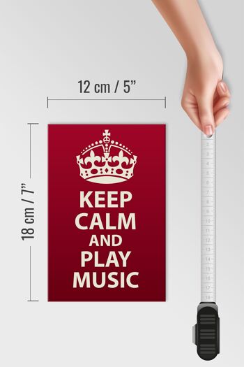 Panneau en bois disant 12x18 cm Keep Calm and play Music Crown 4