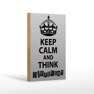 Cartel de madera con frase Keep Calm think diferente decoración 12x18 cm