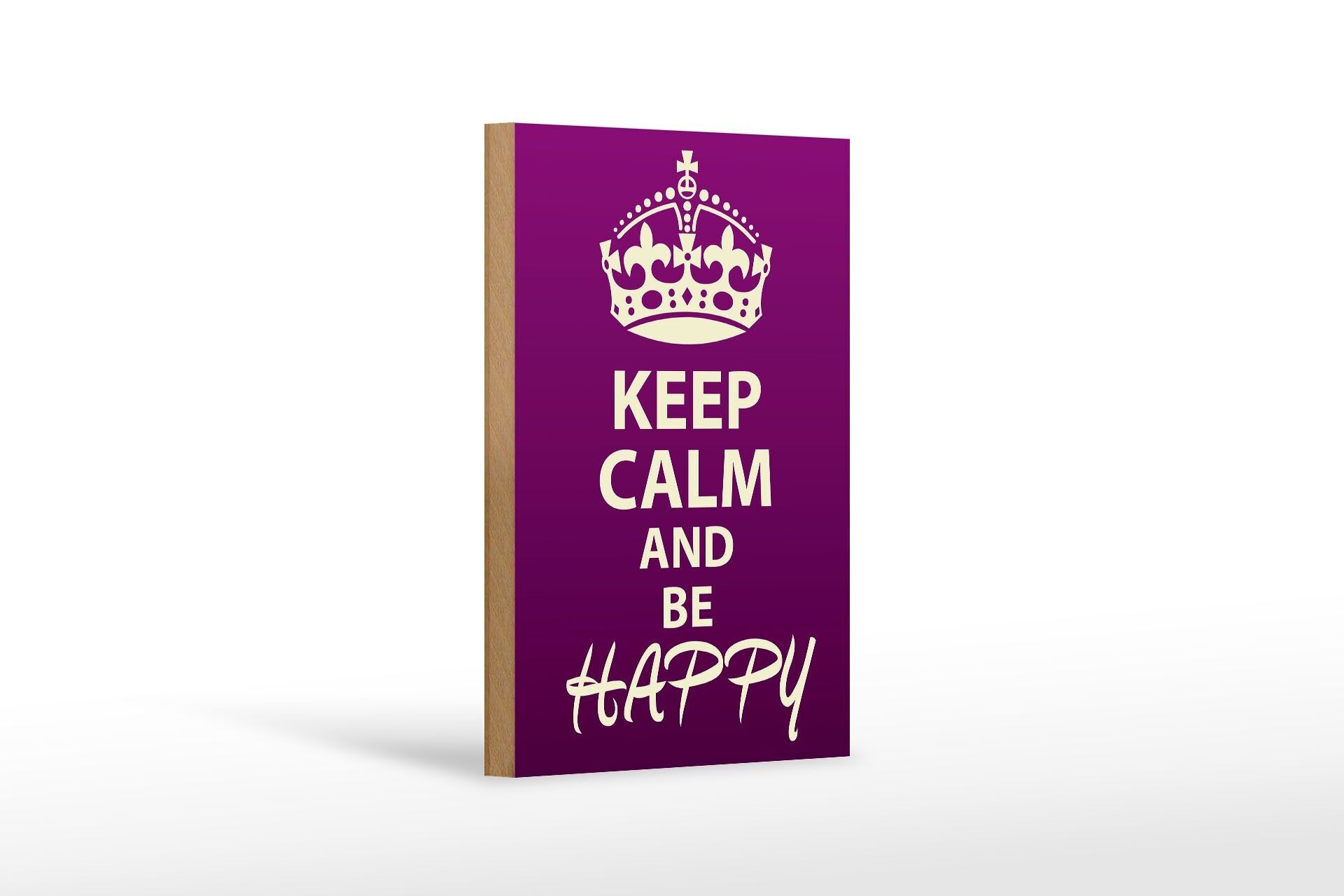 Cartello in legno con scritta "Keep Calm and be happy" 12x18 cm