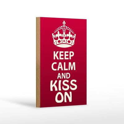 Cartello in legno con scritta "Keep Calm and Kiss on Gift" 12x18 cm