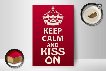 Panneau en bois disant 12x18 cm Keep Calm and kiss on gift 2