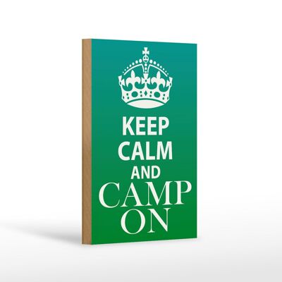 Cartel de madera con texto Keep Calm and camp on decoración camping 12x18 cm
