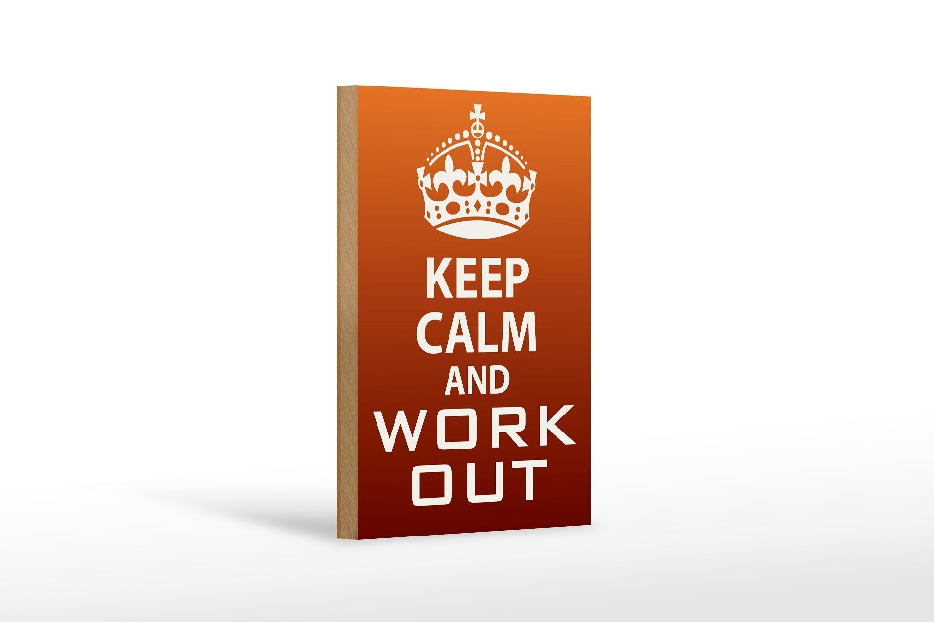 Cartello in legno con scritta "Keep Calm and work out" 12x18 cm