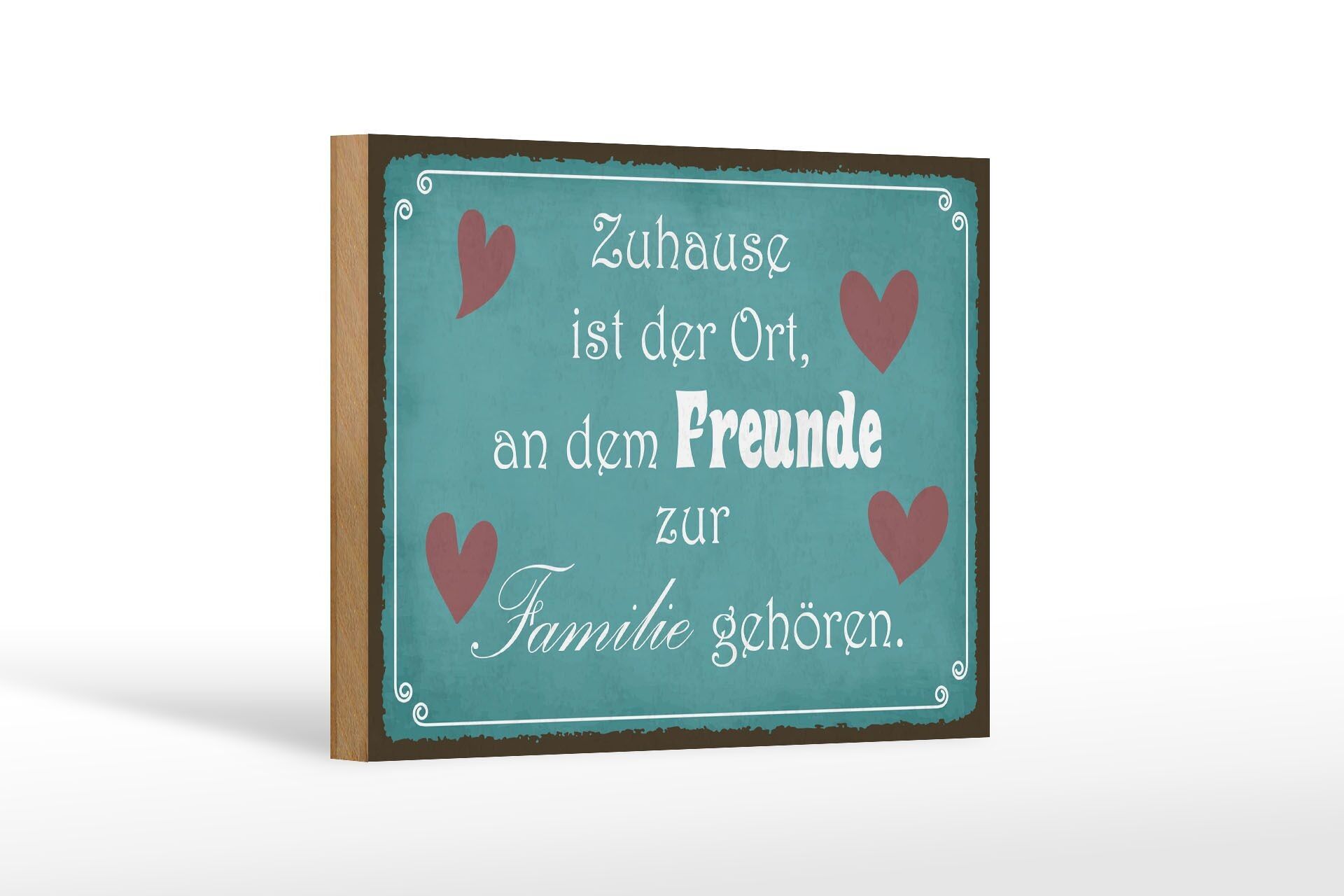 Panneau en bois disant 18x12 cm Home Place Friends to Family