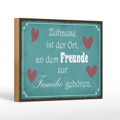 Cartello in legno con scritta "Home Place Friends to Family" 18x12 cm