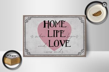 Panneau en bois disant 18x12 cm Home Life Love Never Ends 2