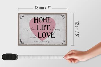 Panneau en bois disant 18x12 cm Home Life Love Never Ends 4