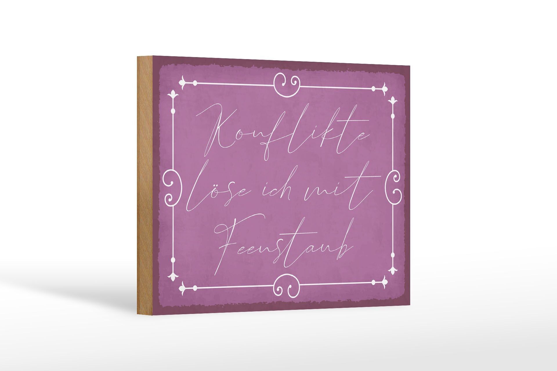 Cartello in legno con scritta 18x12 cm Risolvo i conflitti con la polvere di fata