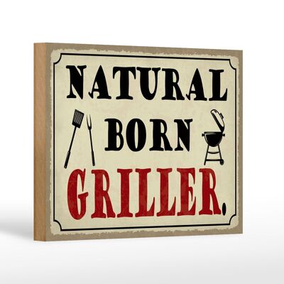 Cartello in legno con scritta 18x12 cm Natural Born Griller Grilling Decorazione