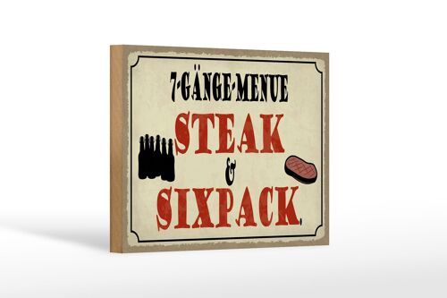 Holzschild Spruch 18x12cm 7 Gänge Menü Steak Sixpack Grill