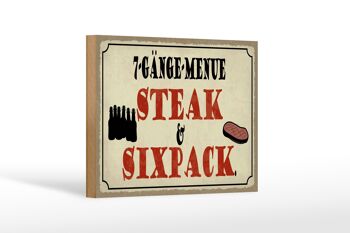 Panneau en bois indiquant 18x12cm menu 7 plats steak six pack grill 1