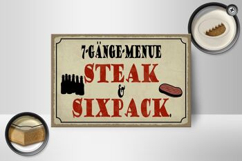 Panneau en bois indiquant 18x12cm menu 7 plats steak six pack grill 2