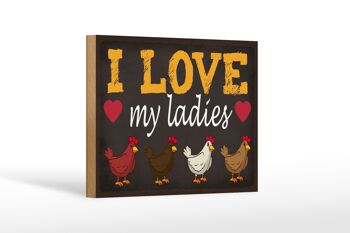 Panneau en bois disant 18x12 cm poules j'aime mes dames décoration 1