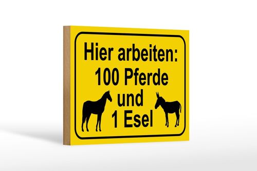 Holzschild Hinweis 18x12 cm arbeiten 100 Pferde und 1 Esel