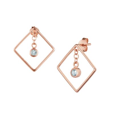 Di Diao Blue Topaz Square Earrings, 18ct Rose Gold Plated Vermeil