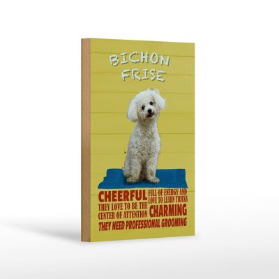 Cartel de madera con texto 12x18 cm perro Bichon Frise decoración alegre