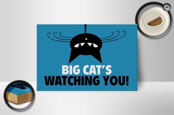 Panneau en bois disant 18x12 cm Décoration de chat Big Cat`s Watching You 2