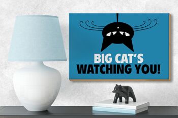 Panneau en bois disant 18x12 cm Décoration de chat Big Cat`s Watching You 3