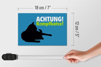 Panneau en bois disant 18x12 cm Attention chat de combat chat bleu décoration 4