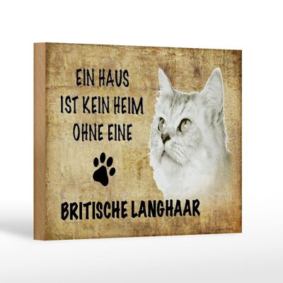 Panneau en bois avec inscription « British Longhair Cat » 18 x 12 cm.