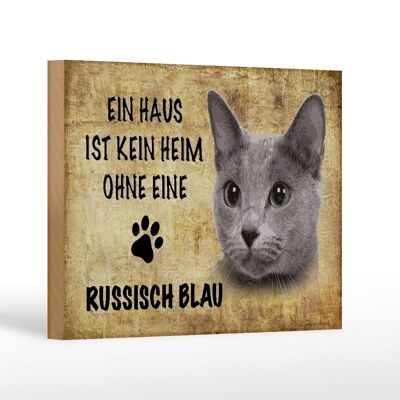 Holzschild Spruch 18x12 cm russisch blau Katze Dekoration