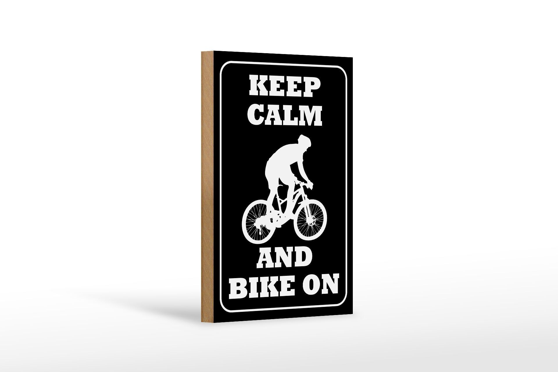 Cartello in legno con scritta Keep Calm and Bike su decorazione 12x18 cm