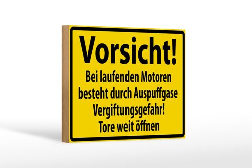 Holzschild Warnschild 18x12cm Vorsicht Bei laufenden Motoren