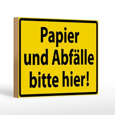 Cartello in legno, cartello di avvertimento, 18 x 12 cm, decorazione per rifiuti di carta, per favore qui