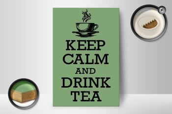 Panneau en bois disant 12x18cm, décoration Keep Calm and Drink Tea 2