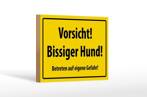 Holzschild Warnschild 18x12cm Vorsicht bissiger Hund gelbe Dekoration