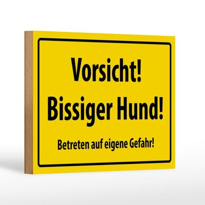 Holzschild Warnschild 18x12cm Vorsicht bissiger Hund gelbe Dekoration