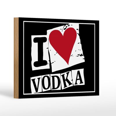 Targa in legno 18x12 cm decorazione I love Vodka (cuore).