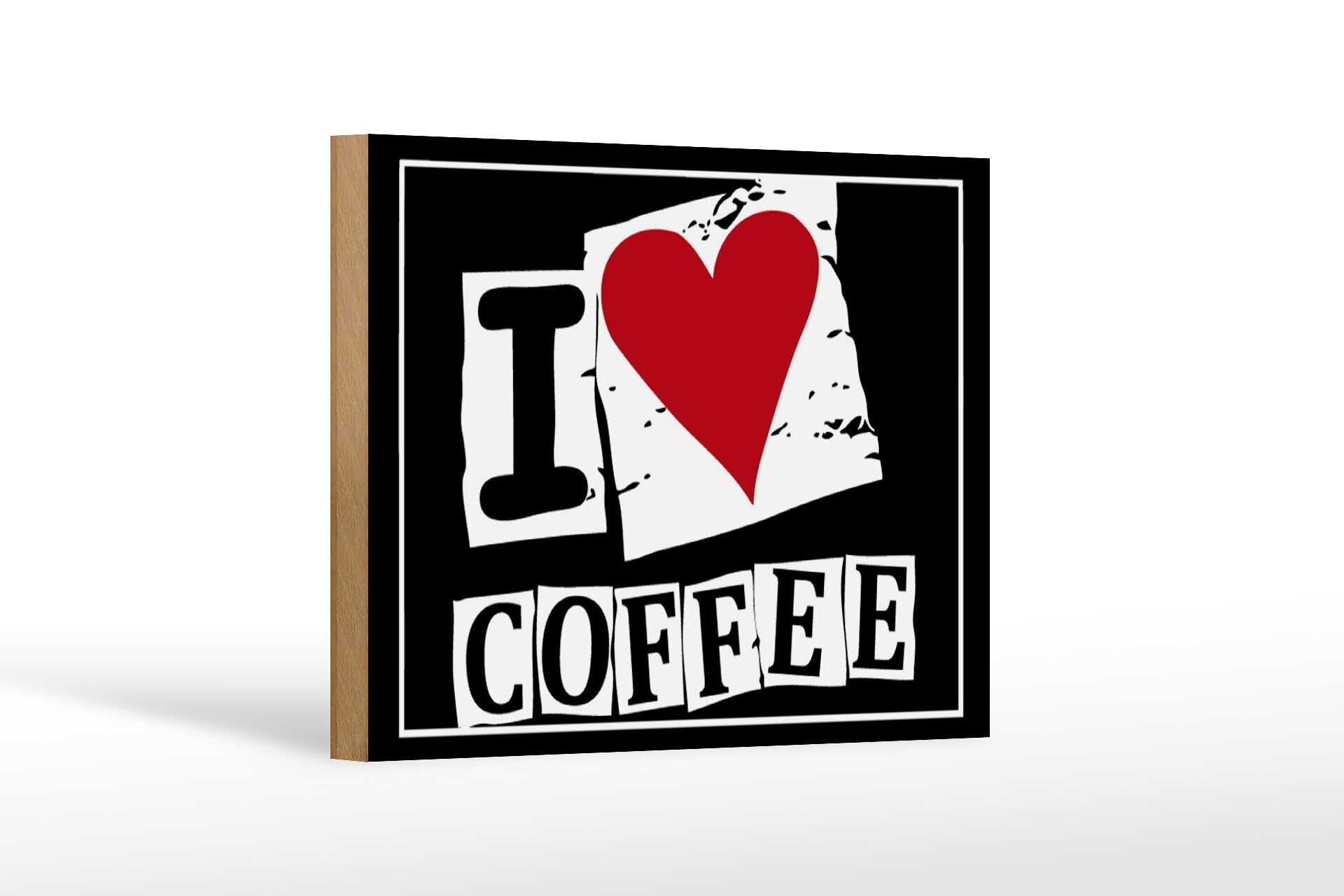 Cartello in legno caffè 18x12 cm decorazione I love Coffee (cuore).