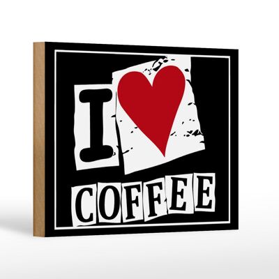 Wooden sign coffee 18x12cm I love coffee (heart) decoration
